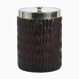 Mid-Century Italian Chromed Silver Plate and Carved Wood Ice Bucket, 1970s