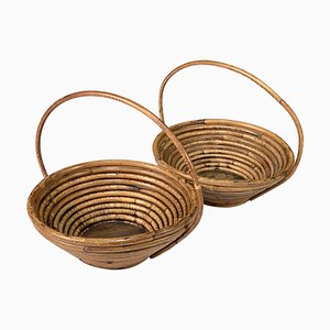 Mid-Century Bamboo and Rattan Bowls, 1970s, Set of 2