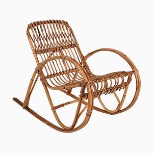 Rocking Chair pour Enfant Riviera Mid-Century en Rotin et Bambou, Italie, 1950s