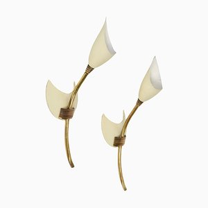Applique Tulip Mid-Century in ottone e alluminio smaltato di GCME, Italia, anni '50, set di 2