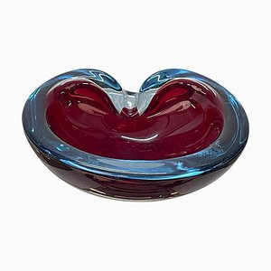 Mid-Century Italian Ruby Red Sommerso Murano Glass Decorative Bowl from Toso, 1960s