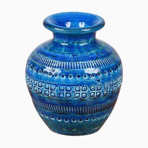 Mid-Century Italian Blue Terracotta Vase by Aldo Londi for Bitossi, 1960s