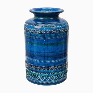 Mid-Century Italian Blue Ceramic Vase by Aldo Londi for Bitossi, 1960s