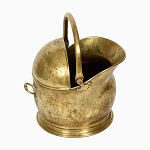 Brass Helmet-Shaped Coal Bucket, Italy, 1930s