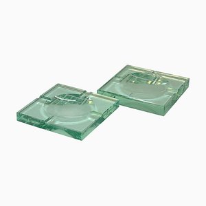 Cendriers Mid-Century en Verre de Cristal Vert de Fontana Arte, Set de 2