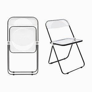 Black and Transparent Plia Chairs by Giancarlo Piretti for Anonima Castelli, Set of 2