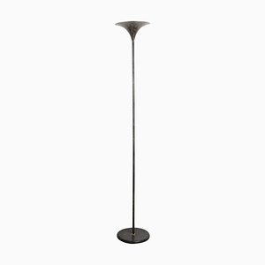 Lampadaire Tulipe Mid-Century en Aluminium Noir avec Finitions Dorées, Italie, 1970s