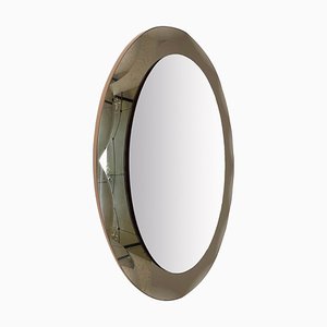 Mid-Century Italian Oval Mirror with Bronzed Graven Frame from Cristal Arte, 1960s