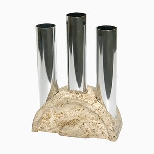 Mid-Century Italian Travertine and Chrome Umbrella Stands by Fratelli Manelli, 1970s