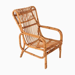 Mid-Century French Riviera Rattan and Bamboo Armchair, Italy, 1960s