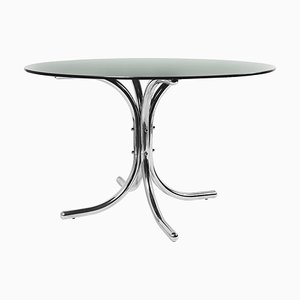 Smoked Glass Dining Table with Chromed Base in the Style of Giotto Stoppino, Italy, 1970s