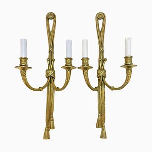 Louis XVI Kerzenlampen mit Knoten und Quasten, 19. Jh., 2er Set