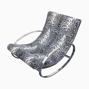 White Tiger Pattern Fabric & Chrome Rocking Chair by Renato Zevi for Selig