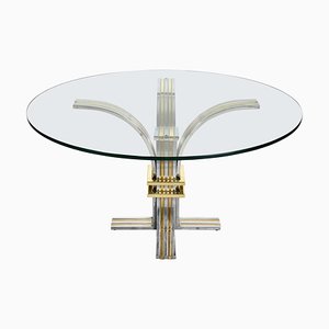 Mid-Century Italian Gilded Brass and Chrome Dining Table by Banci Firenze, 1970s
