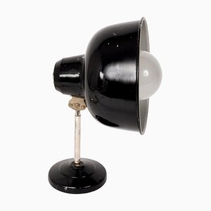 Italian Industrial Black Enameled Metal Adjustable Desk Lamp, 1940s