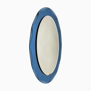 Mid-Century Italian Oval Mirror with Blue Frame from Cristal Arte, 1960s
