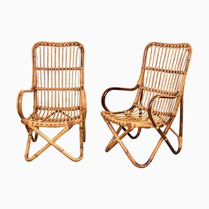 Italienische Mid-Century Sessel aus Korbgeflecht & Bambus, 1960er, 2er Set