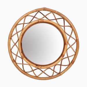 Mid-Century Italian Bamboo Round Mirror, 1960s