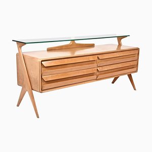 Mid-Century Italian Maple Wood Sideboard with Glass Shelf by Vittorio Dassi, 1950s