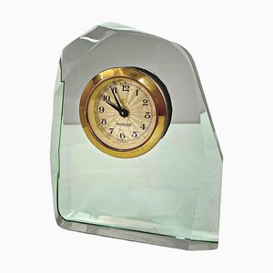 Mid-Century Italian Crystal Glass Table Clock by Fontana Arte for Mercedes, 1950s