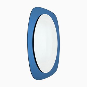 Mid-Century Italian Oval Wall Mirror with Blue Glass Frame from Cristal Arte, 1960s