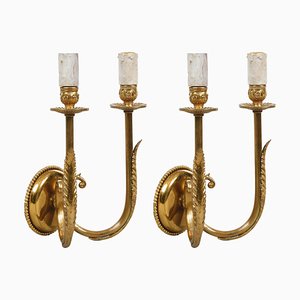 Mid-Century Italian Gilded Brass Sconces with Leaf Decoration, 1950s, Set of 2