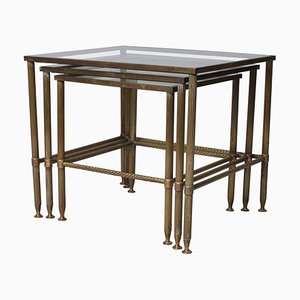 Mid-Century French Nesting Tables in Brass, 1950s, Set of 3