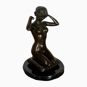 After P. Ponsard, Woman in Necklace, Early 20th Century, Bronze Sculpture