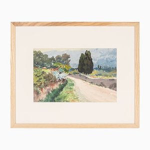A. Chardeyron, Pines in the Field, 1928, Watercolor on Paper, Framed