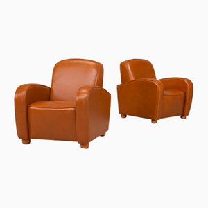 Cognac Leather Lounge Chair for Idp Italia,1970s, Set of 2