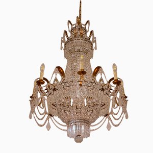 Empire Chandelier in Golden Iron and Crystals, 8 Candles