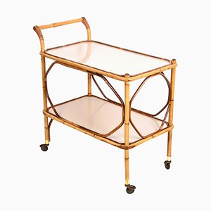 Mid-Century Italian Bamboo, Rattan and Formica Bar Serving Cart, 1950s
