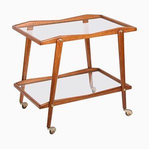 Mid-Century Italian Beech and Brass Serving Bar Cart by Cesare Lacca, Italy, 1950s