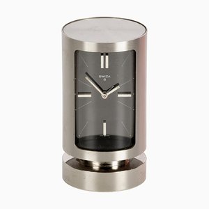 Mid-Century Swiss Chromed Steel 8 Days Table Clock with Alarm Clock from Swiza, 1960s