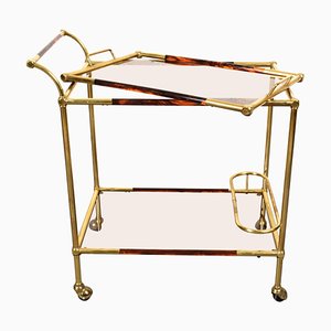 Mid-Century Italian Brass and Acrylic Glass Trolley with Service Tray, 1980s