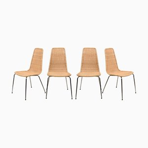 Italienische Mid-Century Stühle aus verchromtem Metall mit abnehmbarem Rattan & Korbgeflecht, 1970er, 4er Set