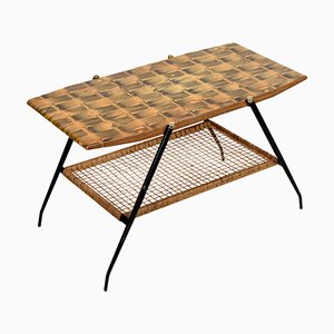 Mid-Century Italian Wood and Metal Coffee Table with Brass Magazine Rack, 1950s