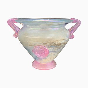 Mid-Century Italian Iridescent Pink A Scavo Murano Glass Vase, 1930s