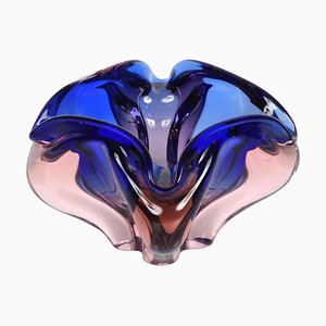 Cuenco italiano de cristal de Murano Sommerso morado, azul y rosa de Flavio Poli para Fratelli Toso, años 60