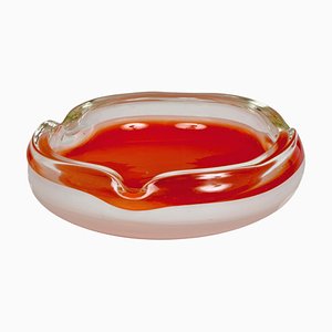 Italienische Mid-Century Murano Glas Schale oder Aschenbecher in Orange & Weiß, 1960er