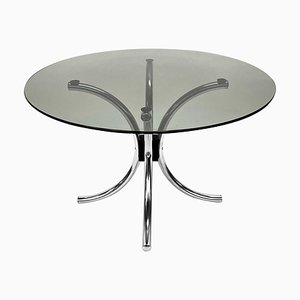 Mid-Century Italian Chromed Steel Coffee Table with Round Smoked Glass Top, 1960s