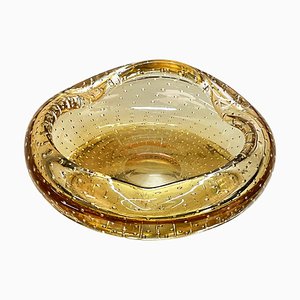 Mid-Century Italian Decorative Amber Yellow Sommerso Murano Glass Bowl, 1960s