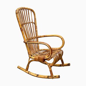 Mid-Century Italian French Riviera Rattan & Bamboo Rocking Chair, 1960s