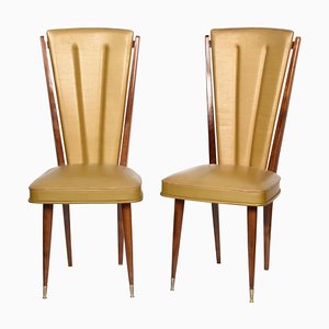 Beige Vinyl & Beech Upholstered Dining Chairs from N.F. Ameublement, 1950s, Set of 2