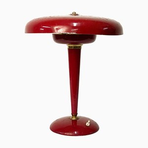 Lampada da tavolo Mid-Century in alluminio rosso e ottone di Oscar Torlasco, Italia, anni '50