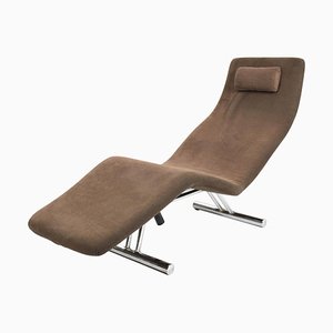 Mid-Century Brown Fabric and Chrome Steel Chaise Longue, 1980s