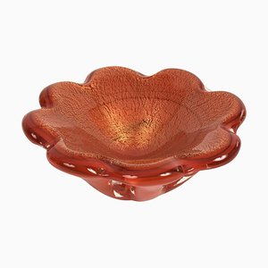 Mid-Century Italian Red & Gold Sommerso Murano Glass Bowl, 1960