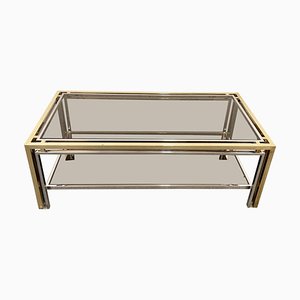 Mid-Century Italian Brass and Smoked Glass Coffee Table, 1970s