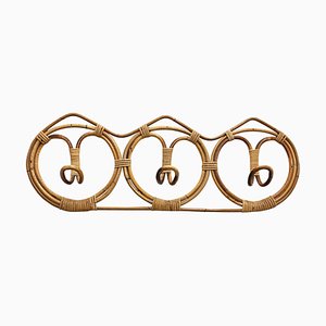 Mid-Century Italian Rattan & Bamboo Coat Hook, 1960s