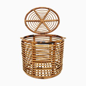 Mid-Century Italian French Riviera Bamboo & Rattan Basket, 1950s